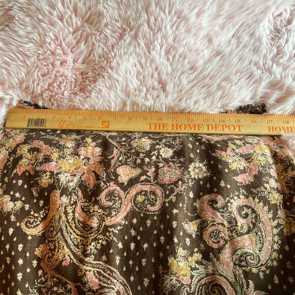 Anthropologie Tapemeasure 100%Linen Brown Pink Floral Paisley Ruffle Maxi Skirt - Picture 13 of 15